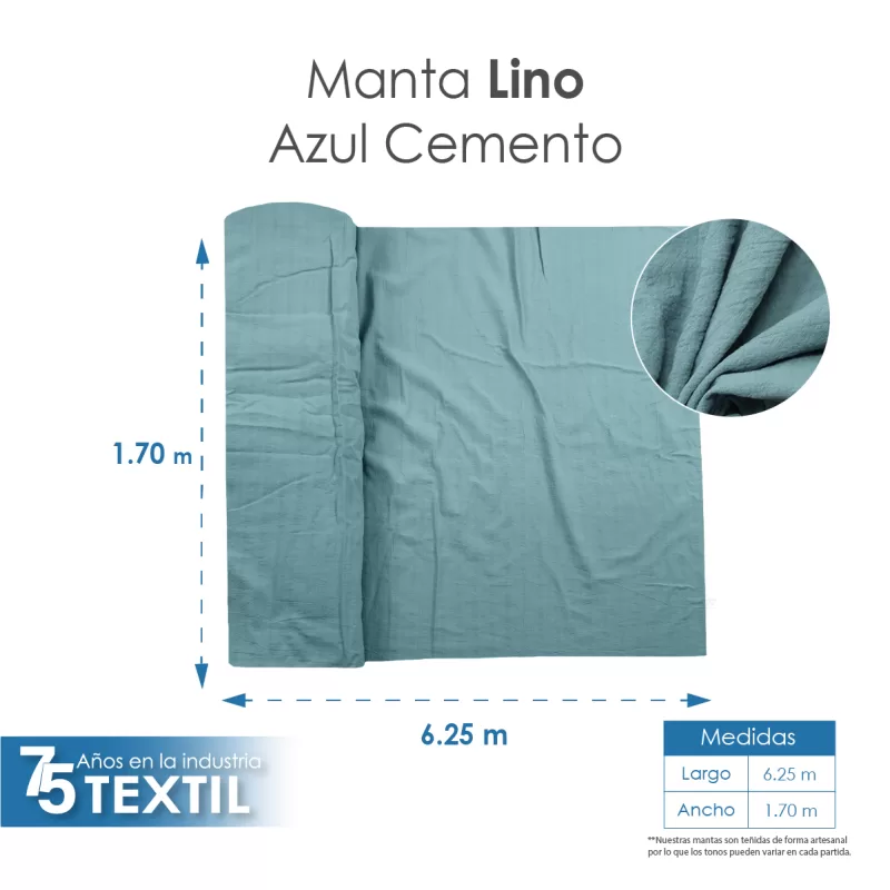 Manta Lino 1.70 M ancho Azul Cemento