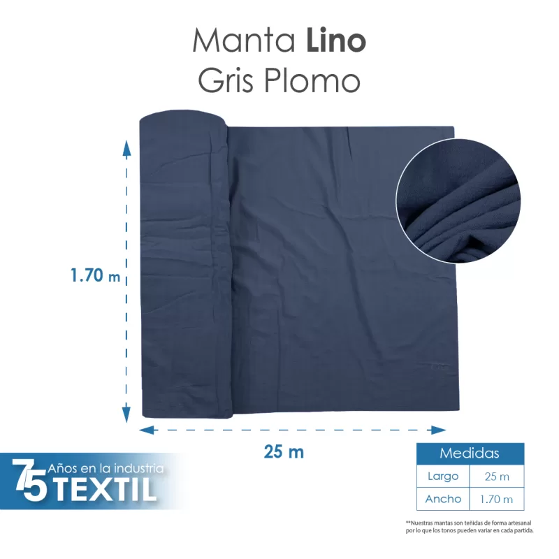 Manta Lino 1.70 M ancho Gris Plomo