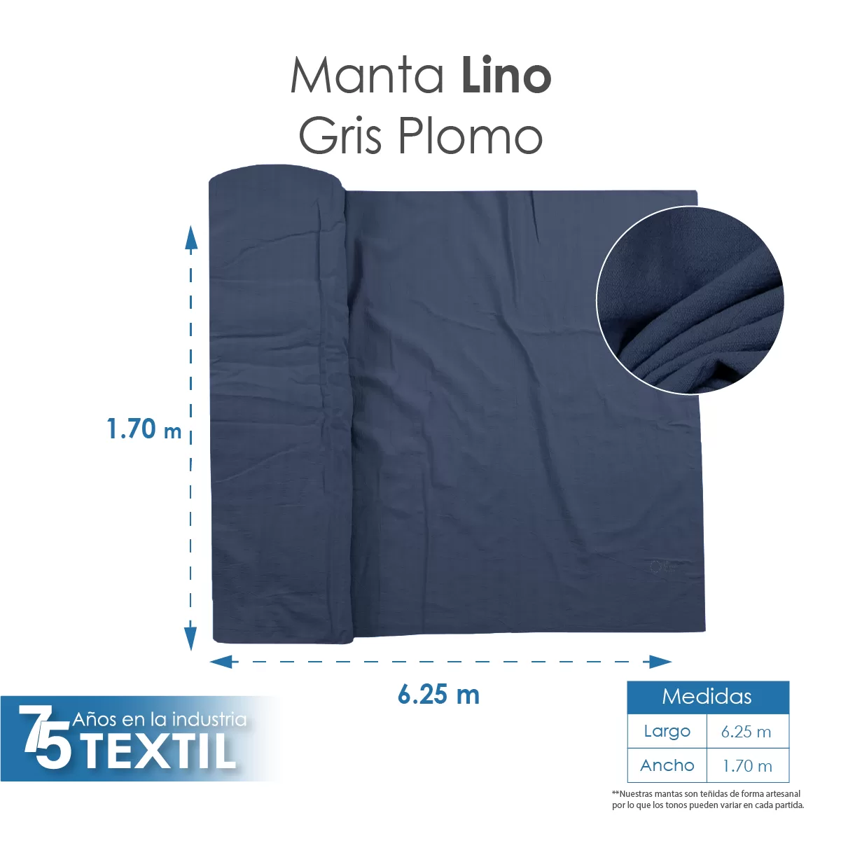 Manta Lino 1.70 M ancho Gris Plomo: imagen 2