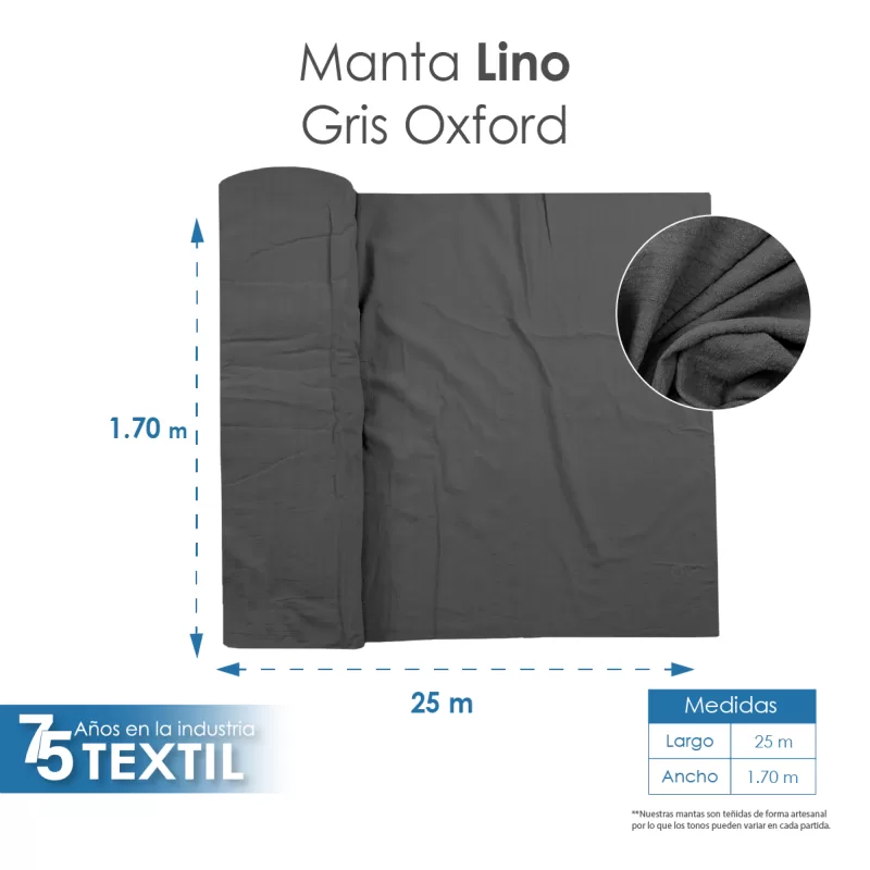 Manta Lino 1.70 M ancho Gris Oxford