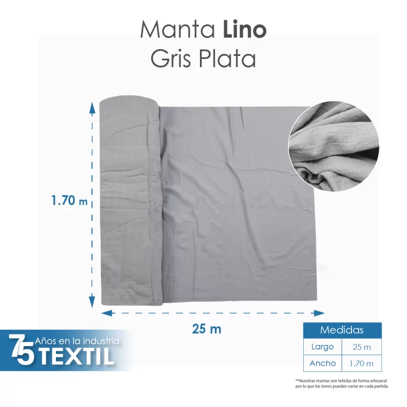 Manta Lino 1.70 M ancho Gris Plata