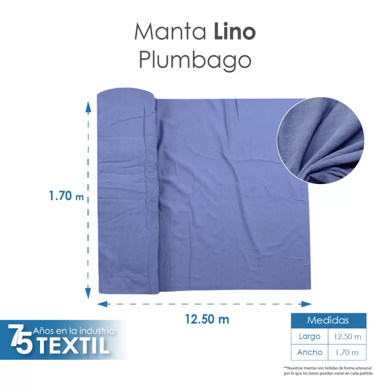Manta Lino 1.70 M ancho Azul Plumbago