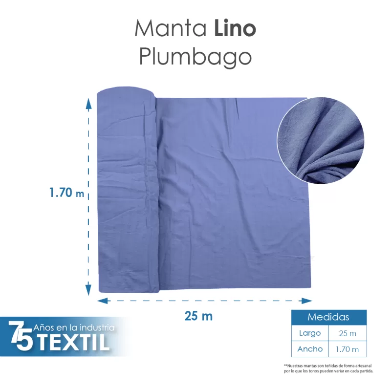 Manta Lino 1.70 M ancho Azul Plumbago