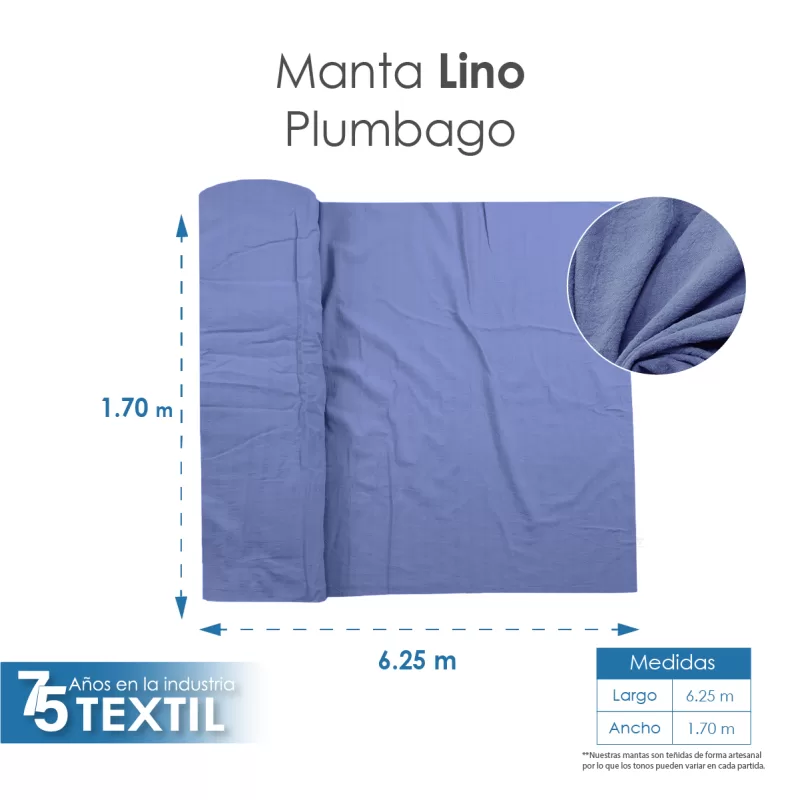 Manta Lino 1.70 M ancho Azul Plumbago