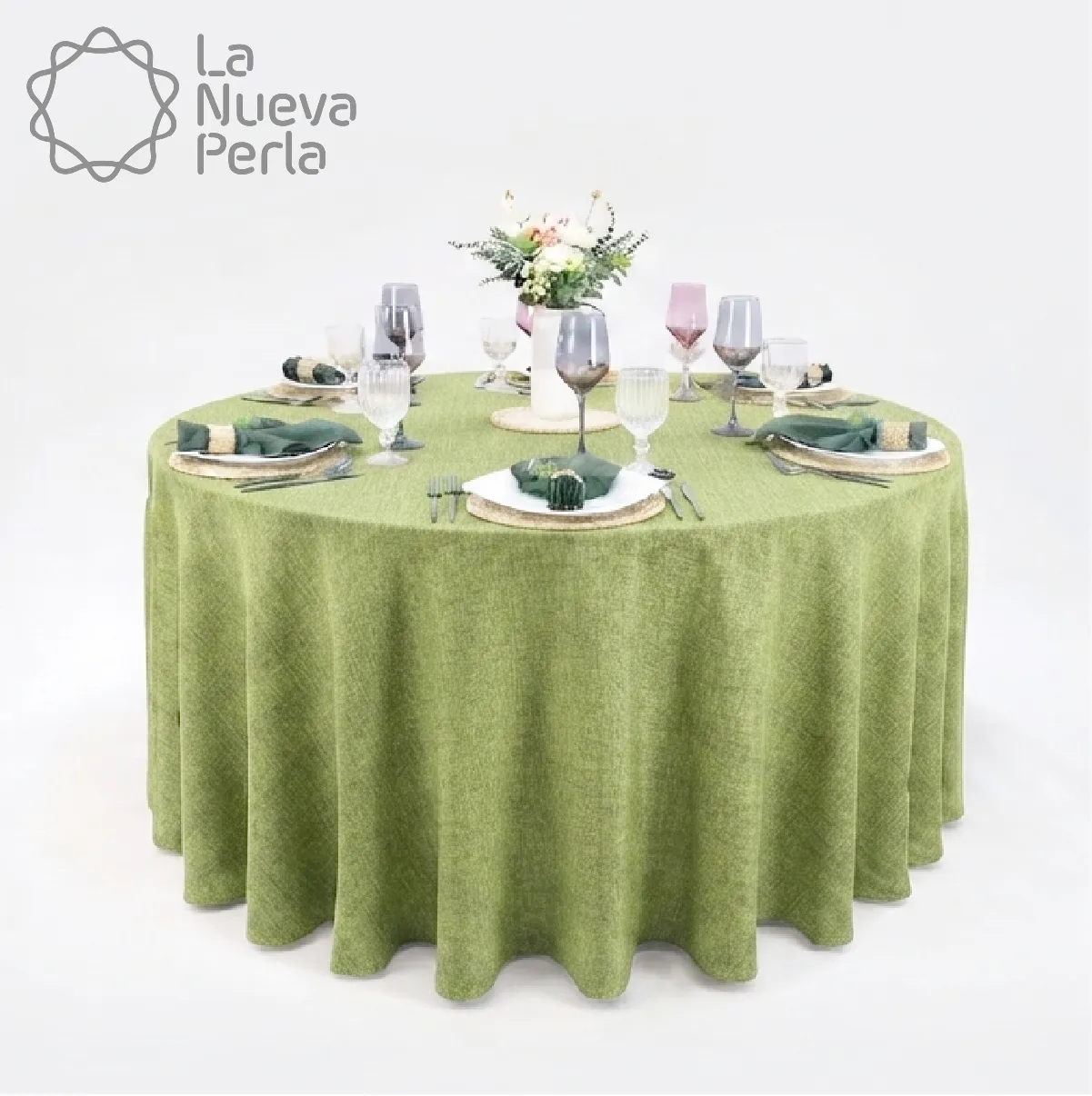 Mantel Redondo Lino Ginebra 2.90 D Verde Aguacate: imagen 1