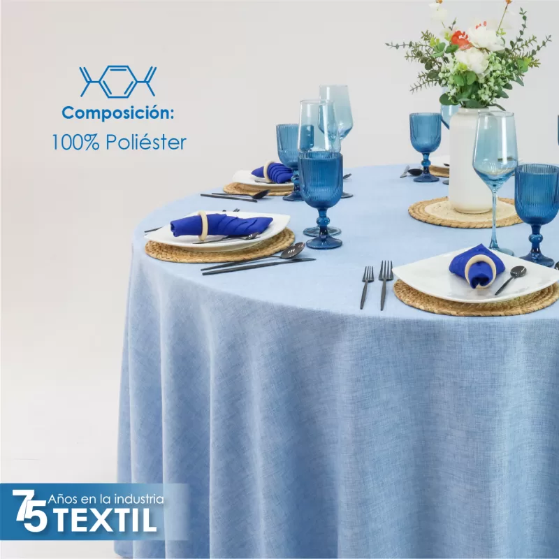 Mantel Redondo Lino Ginebra 2.90 D Azul Cielo
