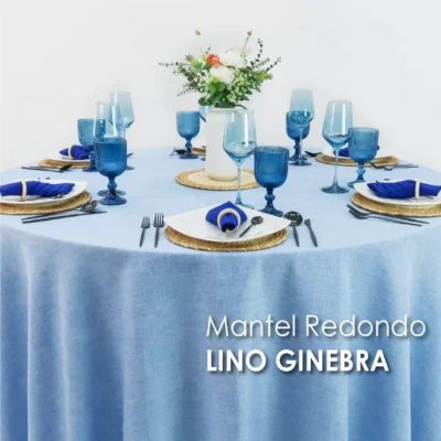 Mantel Redondo Lino Ginebra 2.90 D Azul Cielo: imagen 5