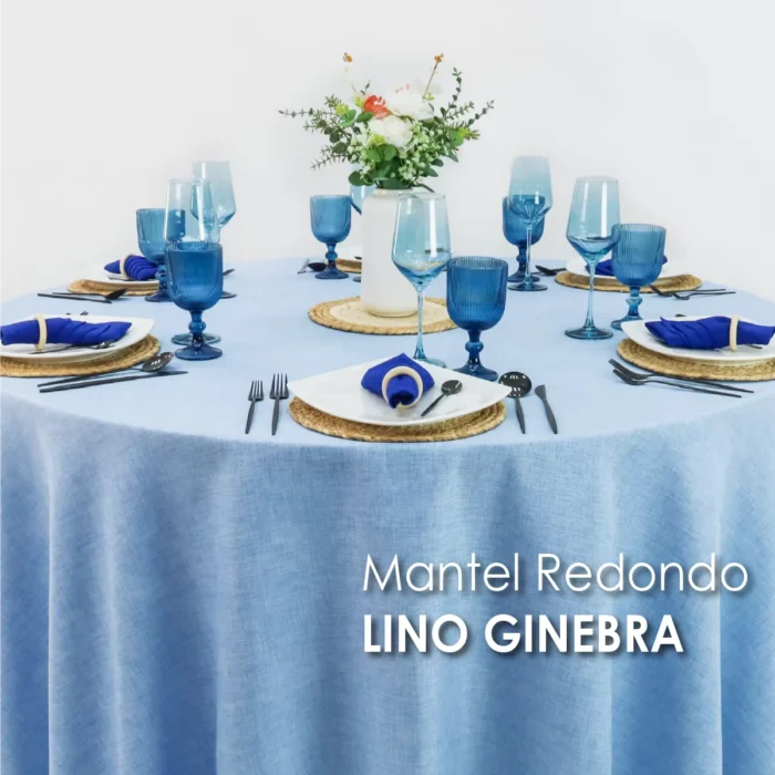 Mantel Redondo Lino Ginebra 2.90 D Azul Cielo