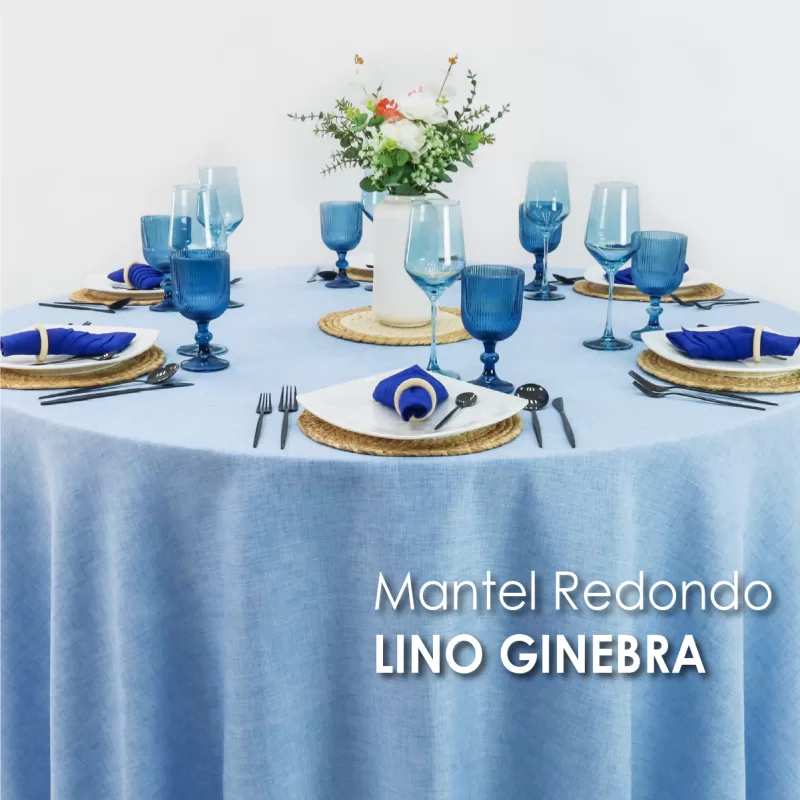 Mantel Redondo Lino Ginebra 2.90 D Azul Cielo