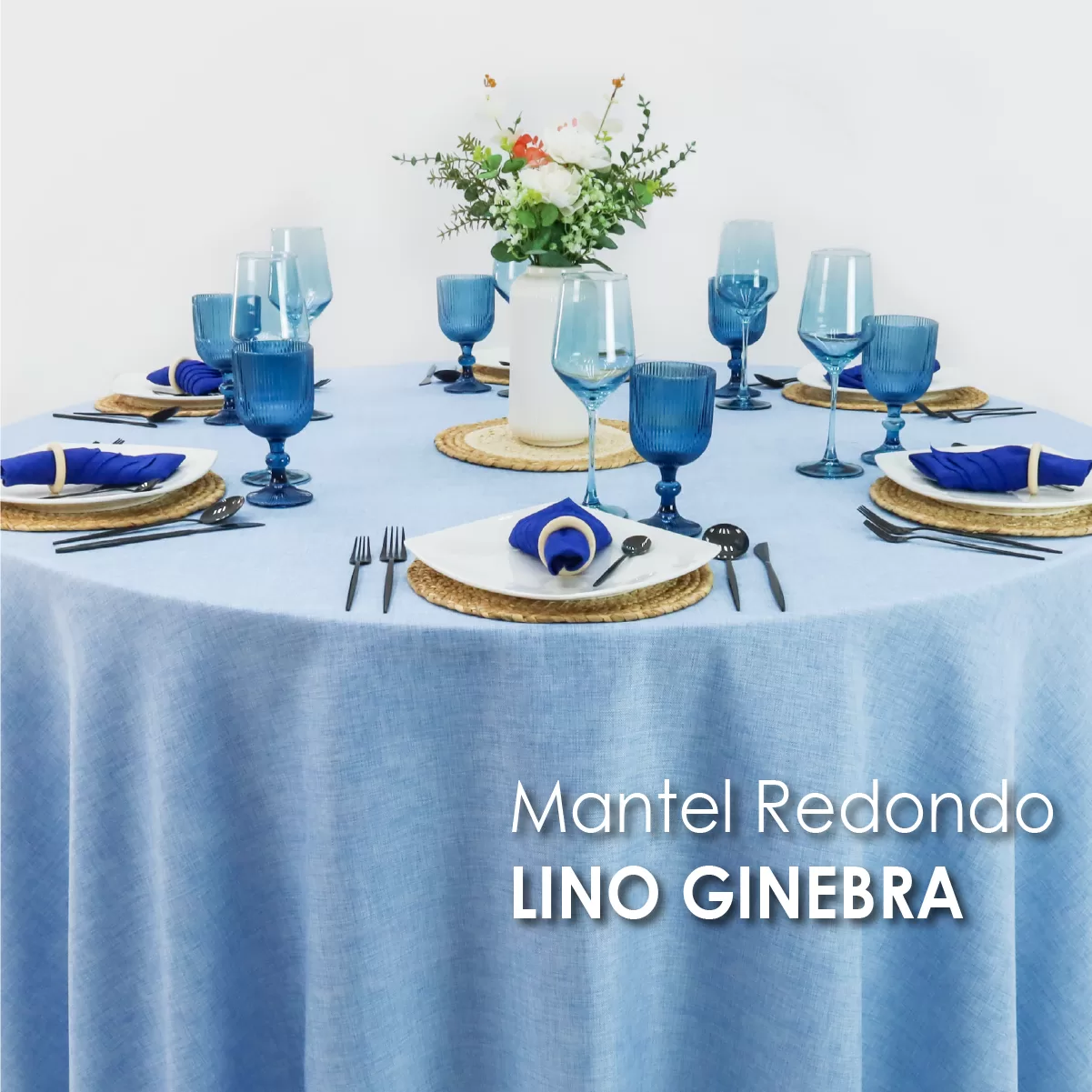 Mantel Redondo Lino Ginebra 2.90 D Azul Cielo: imagen 5