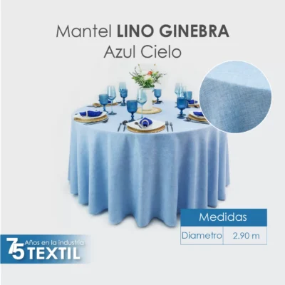 Mantel Redondo Lino Ginebra 2.90 D Azul Cielo: imagen 2