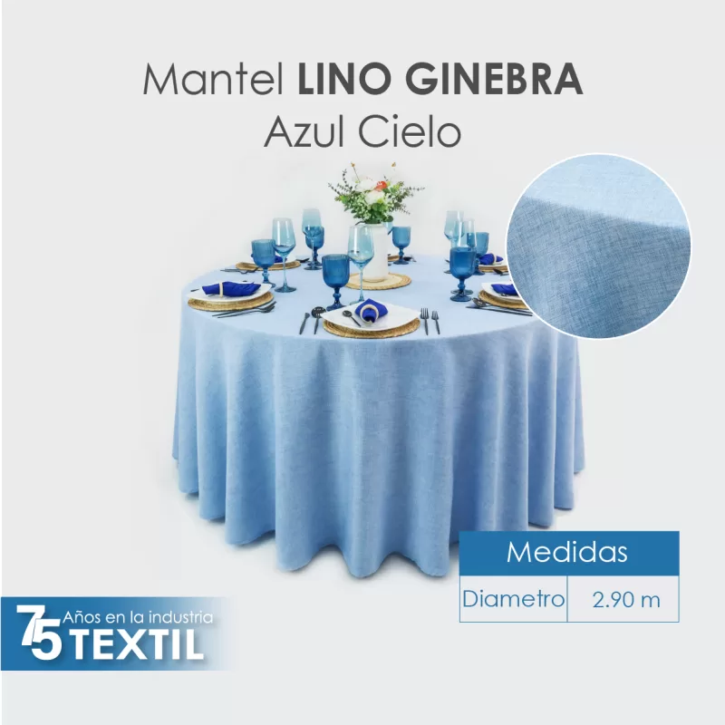 Mantel Redondo Lino Ginebra 2.90 D Azul Cielo
