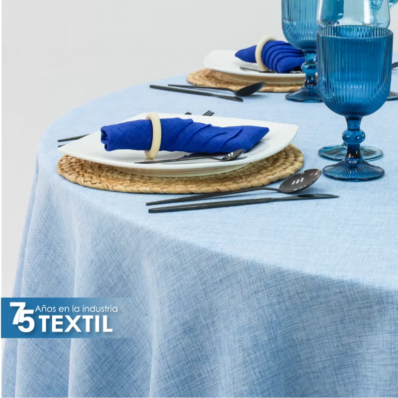 Mantel Redondo Lino Ginebra 2.90 D Azul Cielo