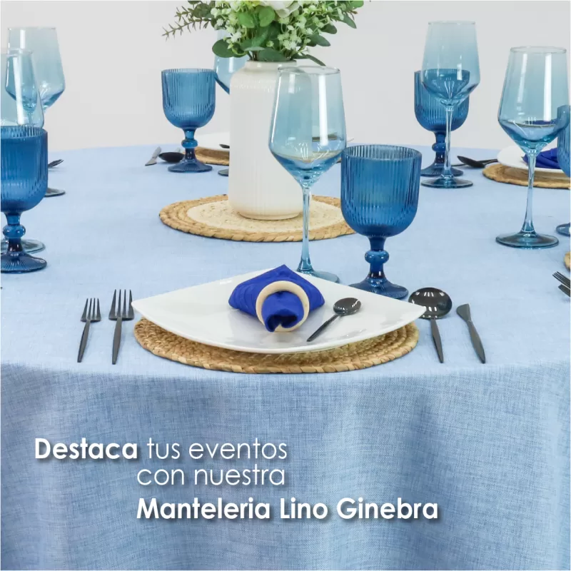 Mantel Redondo Lino Ginebra 2.90 D Azul Cielo