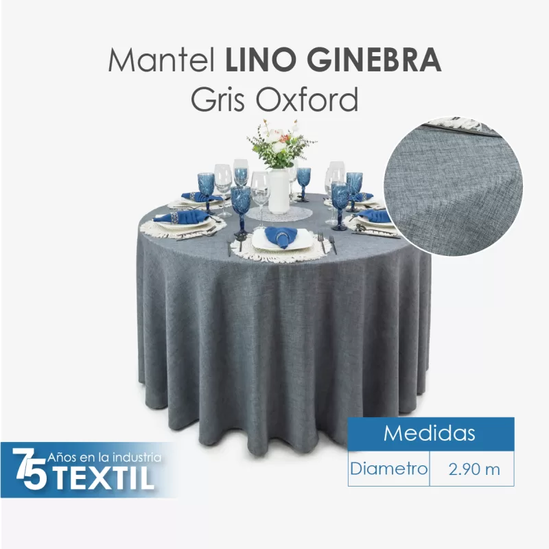 Mantel Redondo Lino Ginebra 2.90 D Gris Oxford
