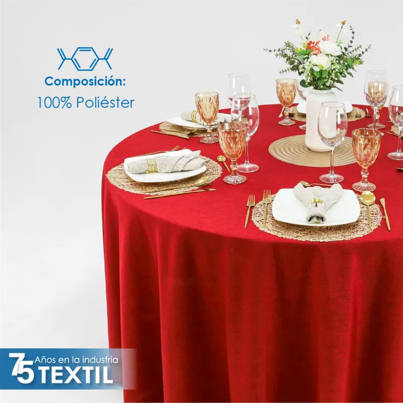 Mantel Redondo Lino Ginebra 2.90 D Rojo Quemado