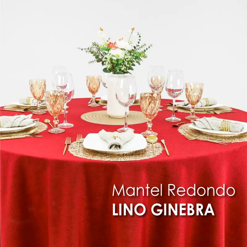 Mantel Redondo Lino Ginebra 2.90 D Rojo Quemado