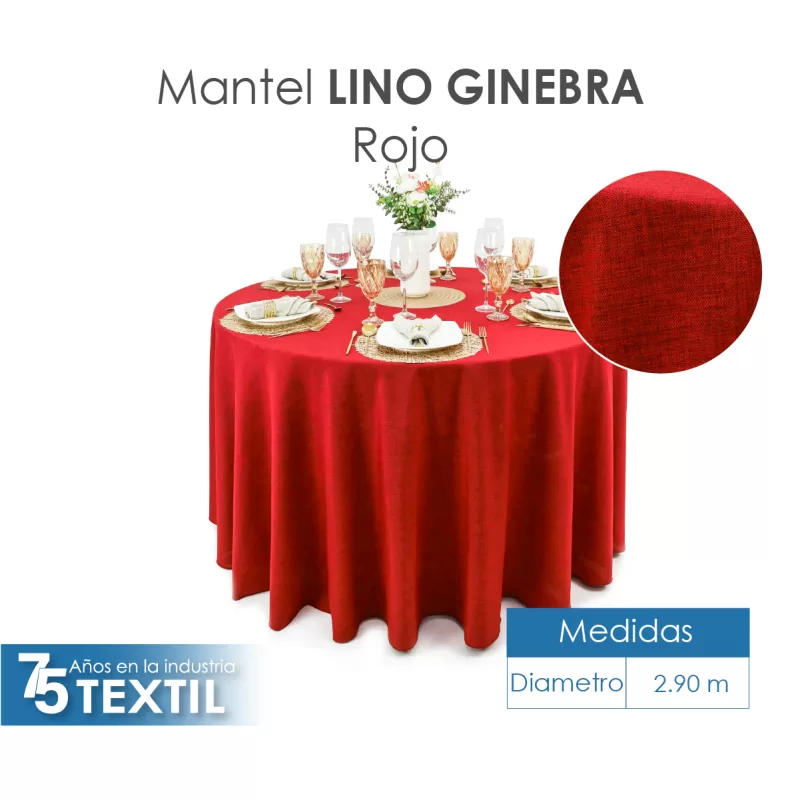 Mantel Redondo Lino Ginebra 2.90 D Rojo Quemado