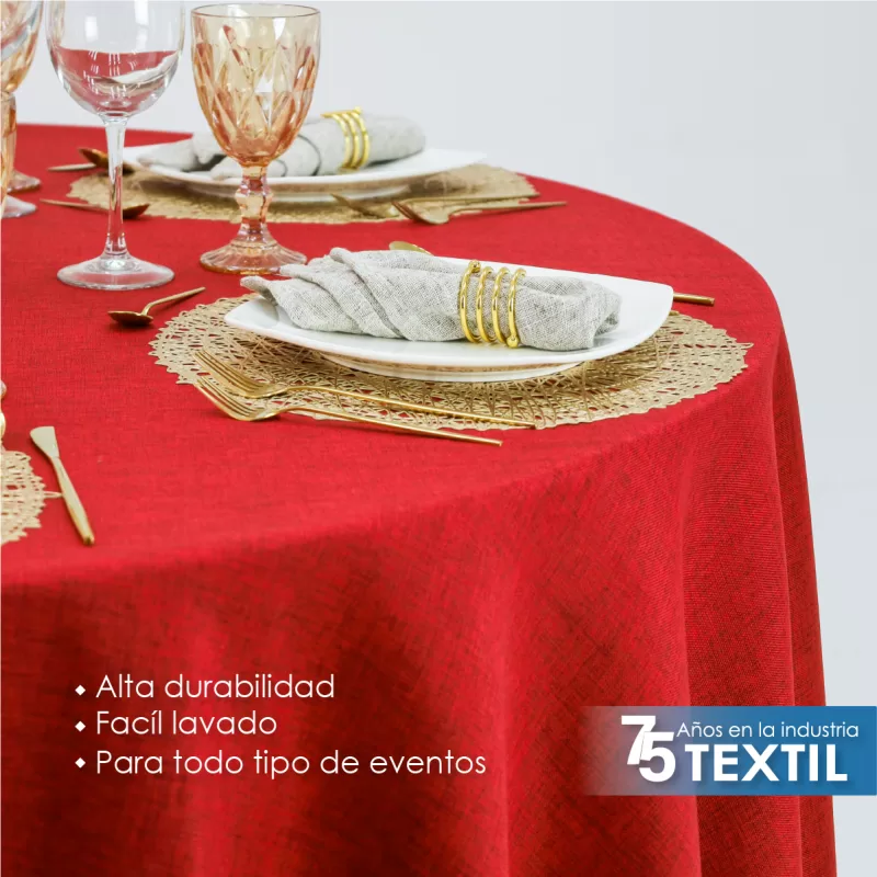 Mantel Redondo Lino Ginebra 2.90 D Rojo Quemado