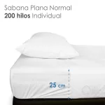 Sábana Individual Altura Normal Percal 200 Hilos - 1.80 X 2.70 m Blanco (50% Poliéster, 50% Algodón)