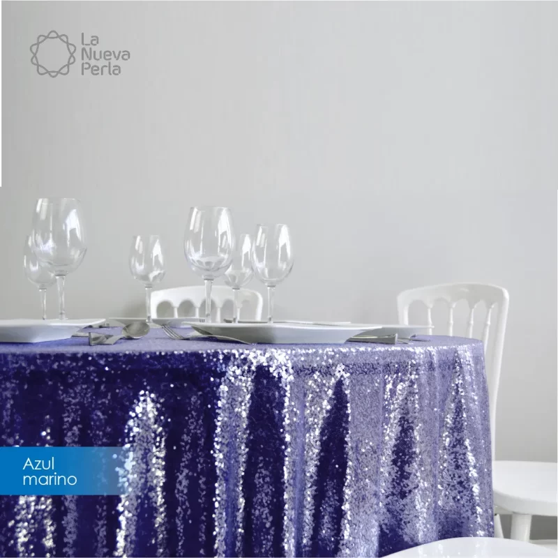 Mantel Redondo Tela Lentejuela 2.90 D Azul Marino