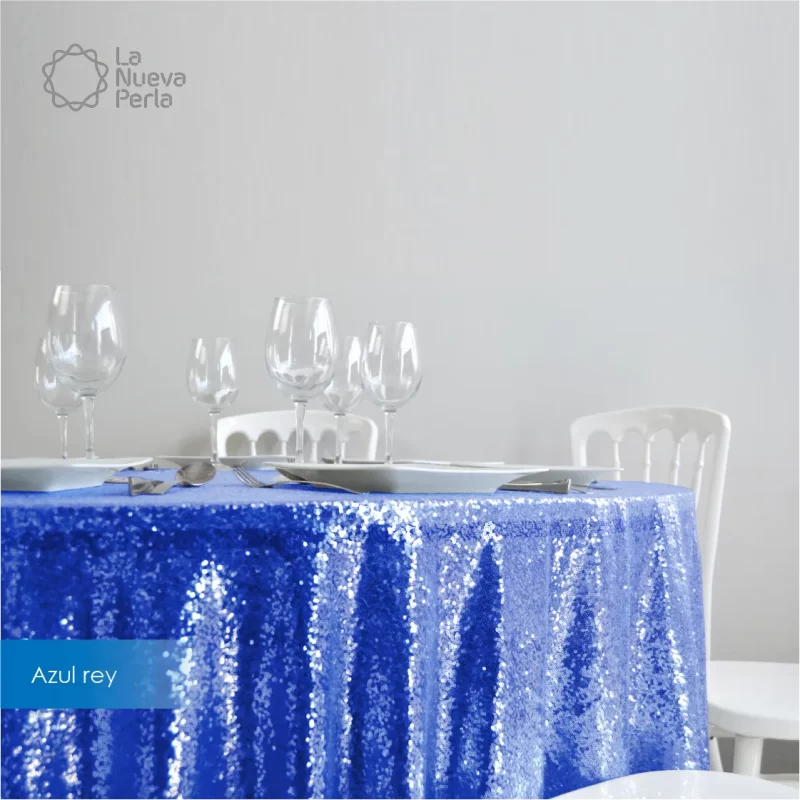Mantel Redondo Tela Lentejuela 2.90 D Azul Rey