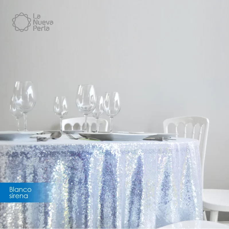 Mantel Redondo Tela Lentejuela 2.90 D Plata