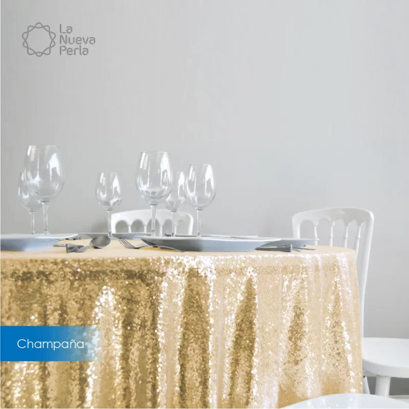 Mantel Redondo Tela Lentejuela 2.90 D Champaña