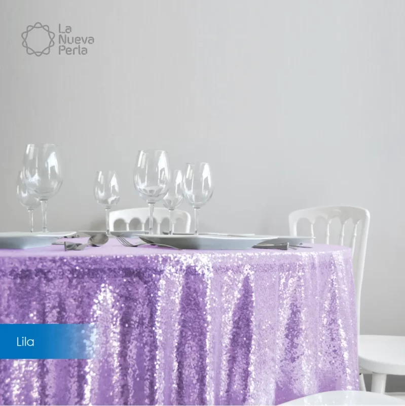 Mantel Redondo Tela Lentejuela 2.90 D Lila