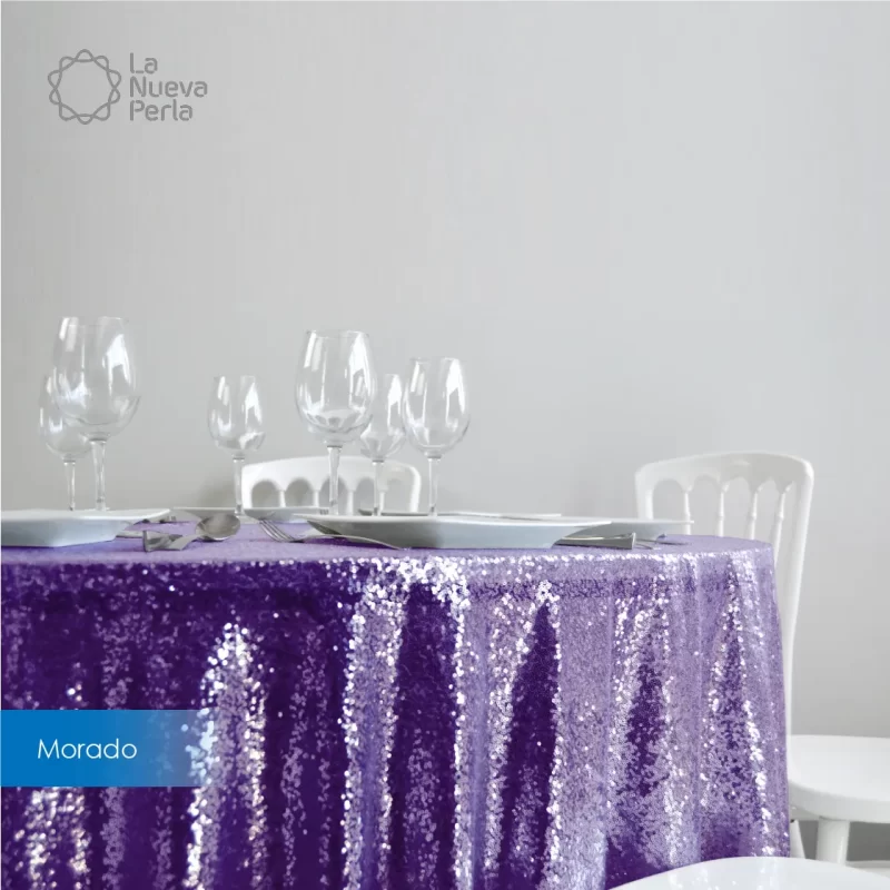 Mantel Redondo Tela Lentejuela 2.90 D Morado