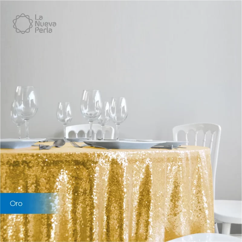Mantel Redondo Tela Lentejuela 2.90 D Oro