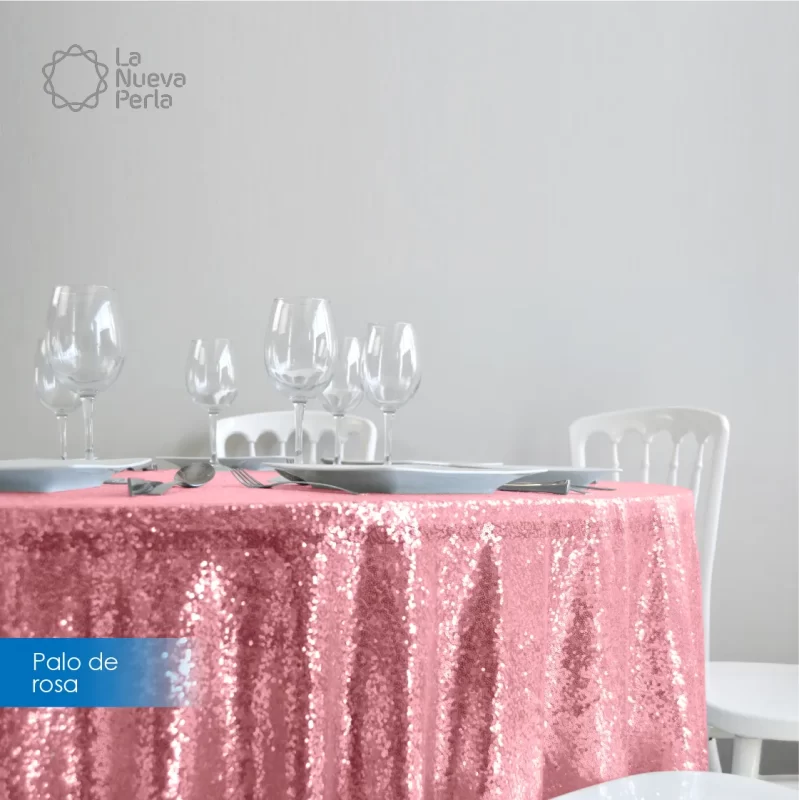 Mantel Redondo Tela Lentejuela 2.90 D Palo de Rosa