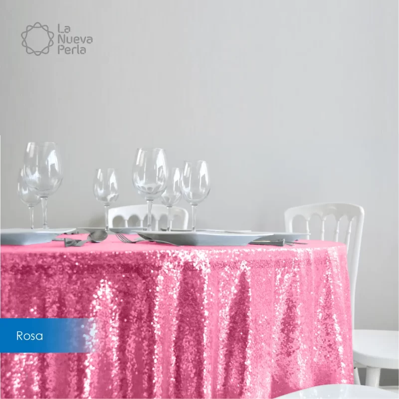 Mantel Redondo Tela Lentejuela 2.90 D Rosa