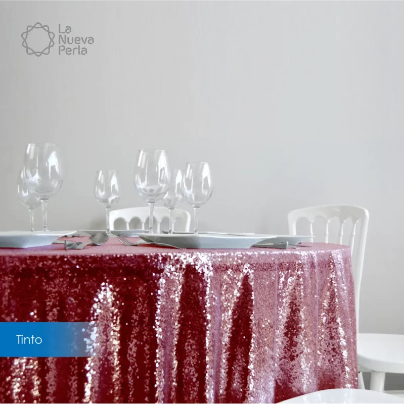 Mantel Redondo Tela Lentejuela 2.90 D Tinto