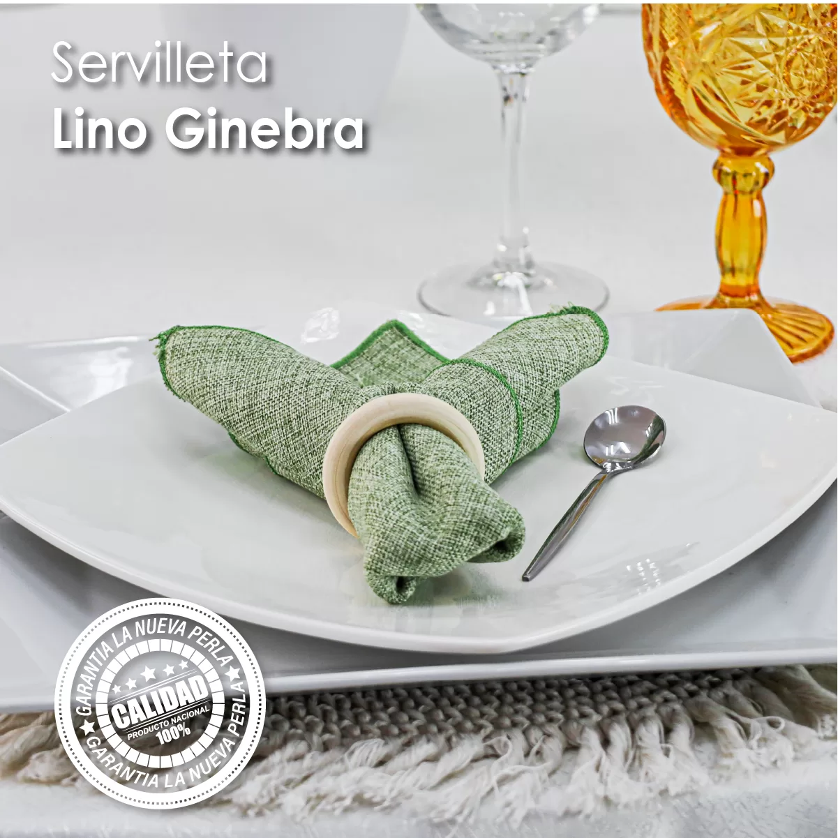 Servilleta Lino Ginebra 45x45 cm Verde Aguacate: imagen 6