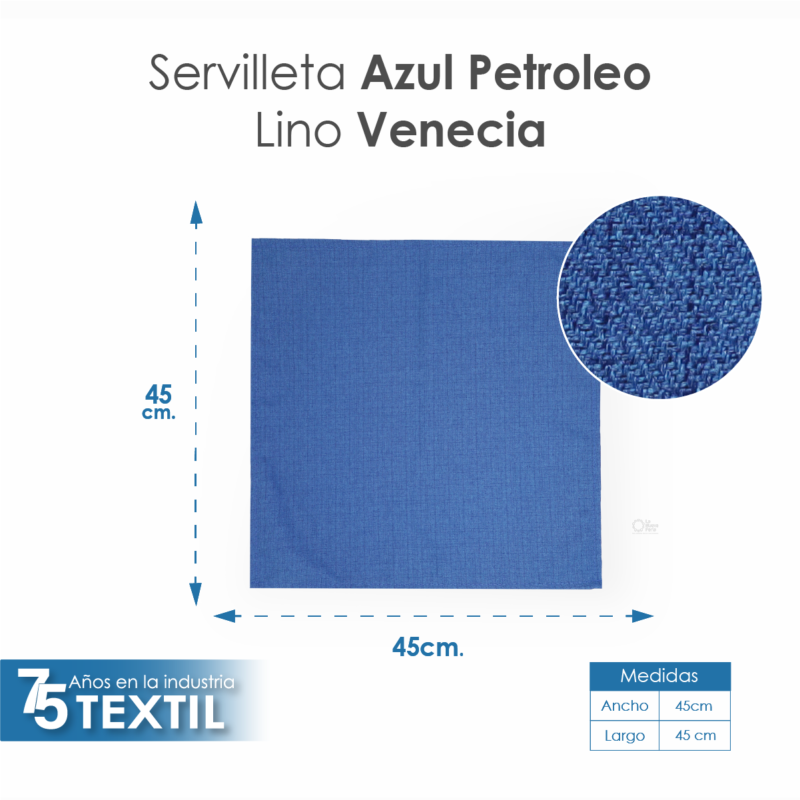 Servilleta Lino Venecia 45x45 cm Azul Petroleo