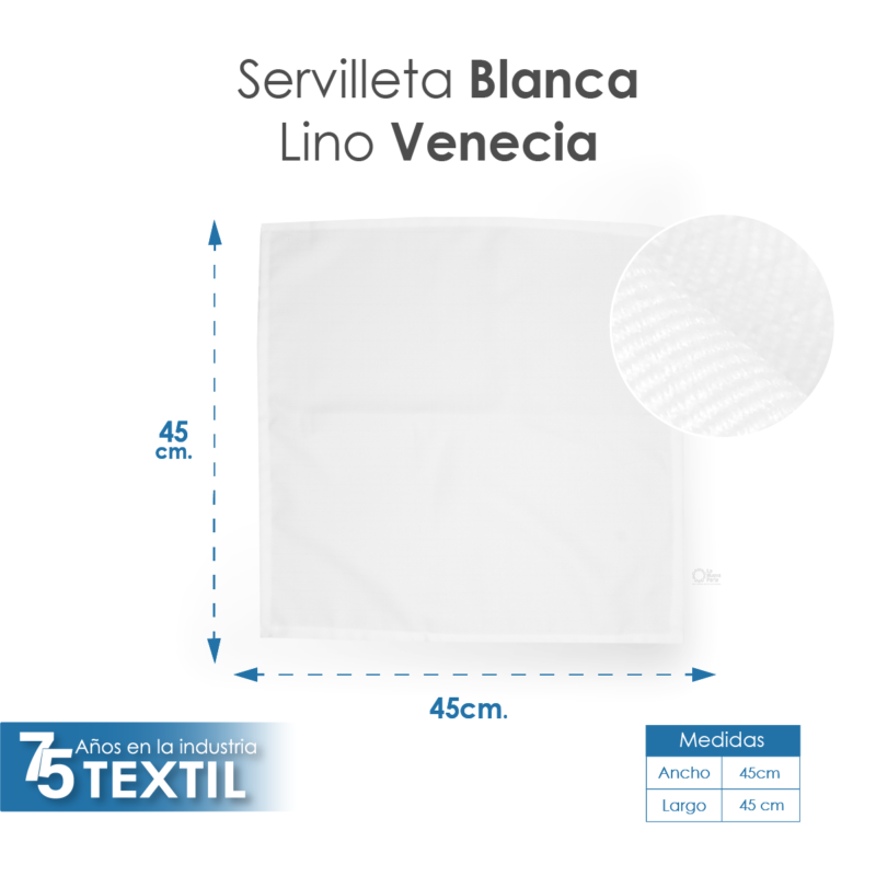 Servilleta Lino Venecia 45x45 cm Blanco