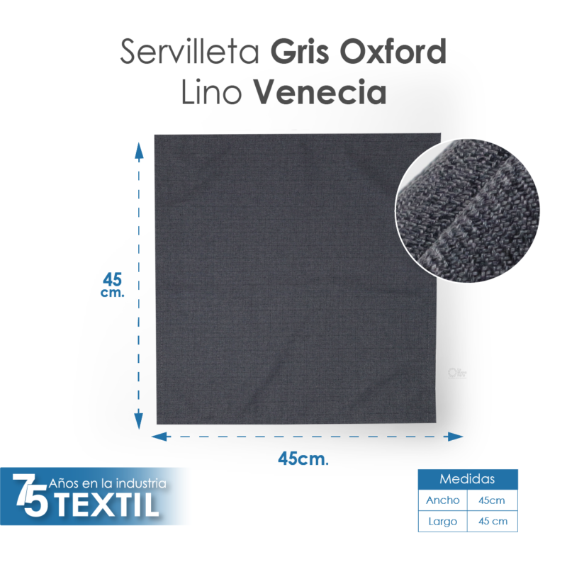 Servilleta Lino Venecia 45x45 cm Gris Oxford