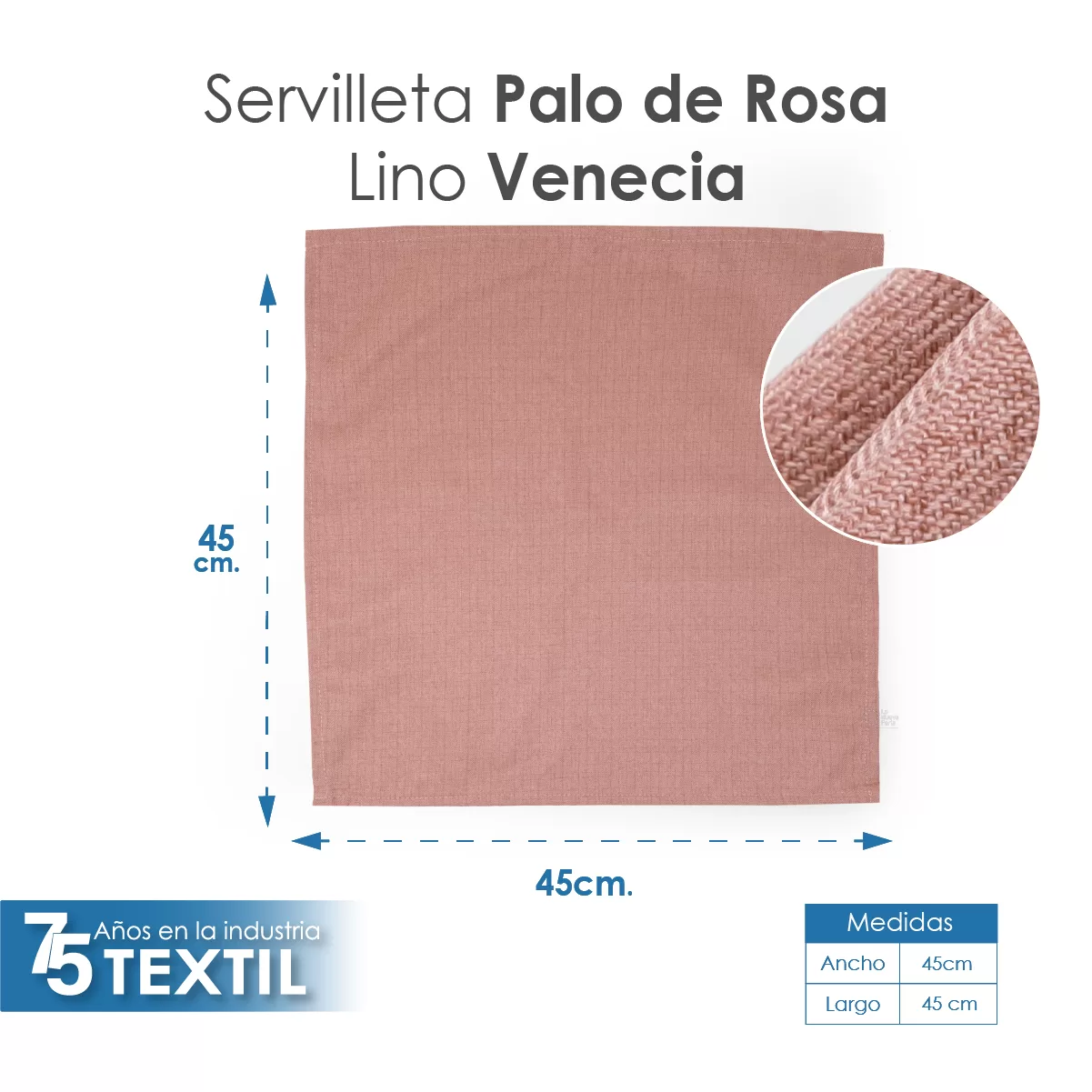 Servilleta Lino Venecia 45x45 cm Palo de Rosa: imagen 2