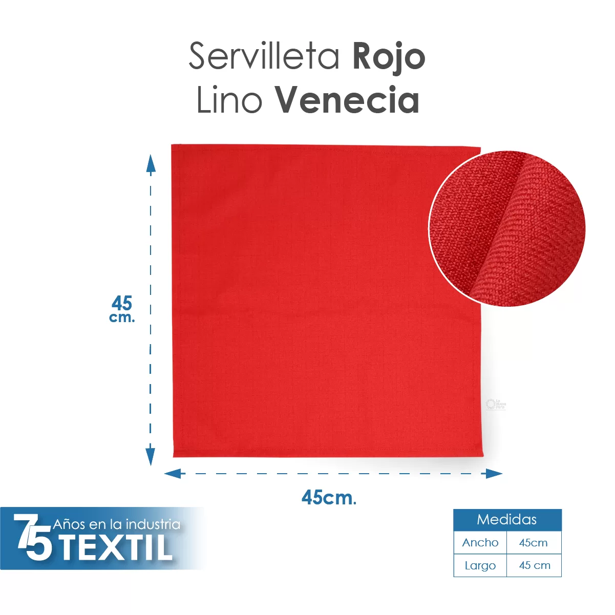 Servilleta Lino Venecia 45x45 cm Rojo: imagen 2