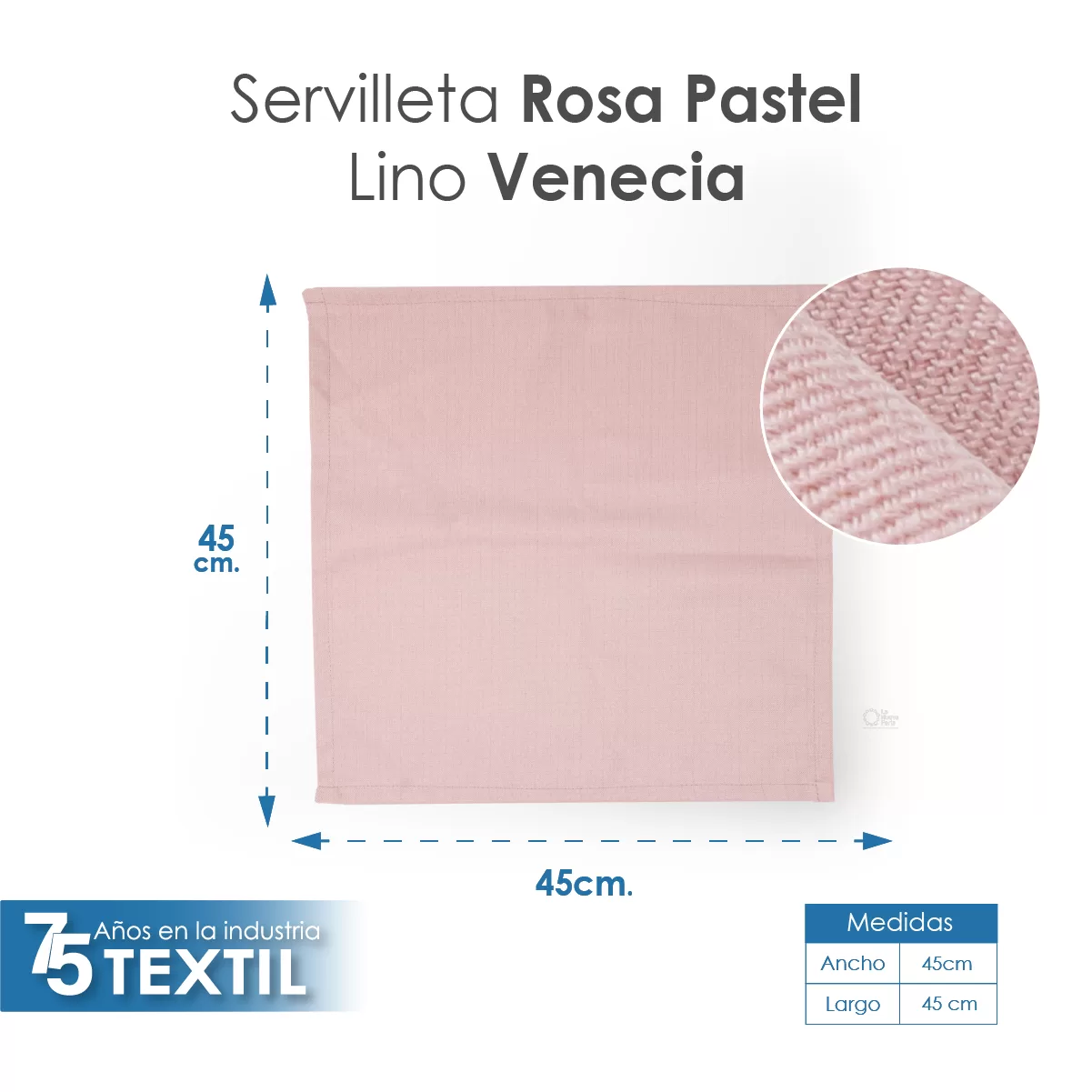 Servilleta Lino Venecia 45x45 cm Rosa Pastel: imagen 2