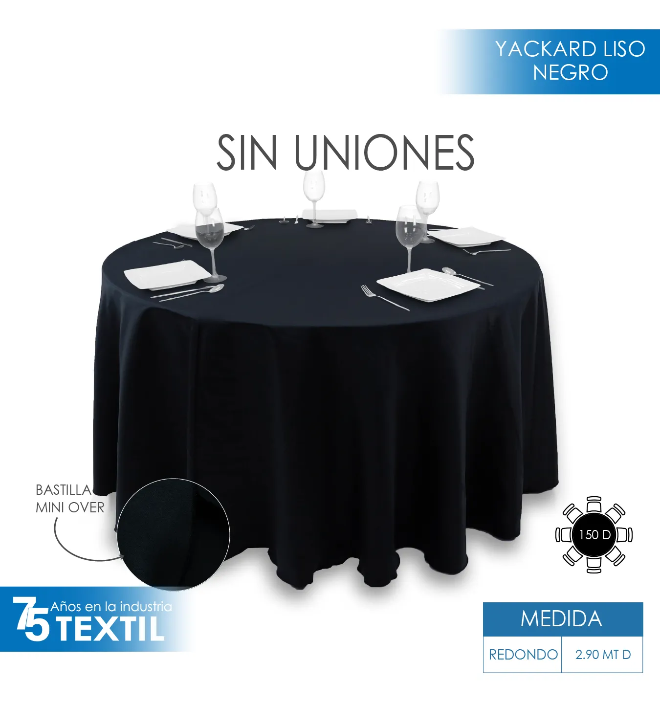 Mantel Redondo Yackard Liso 290 D Negro: imagen 2