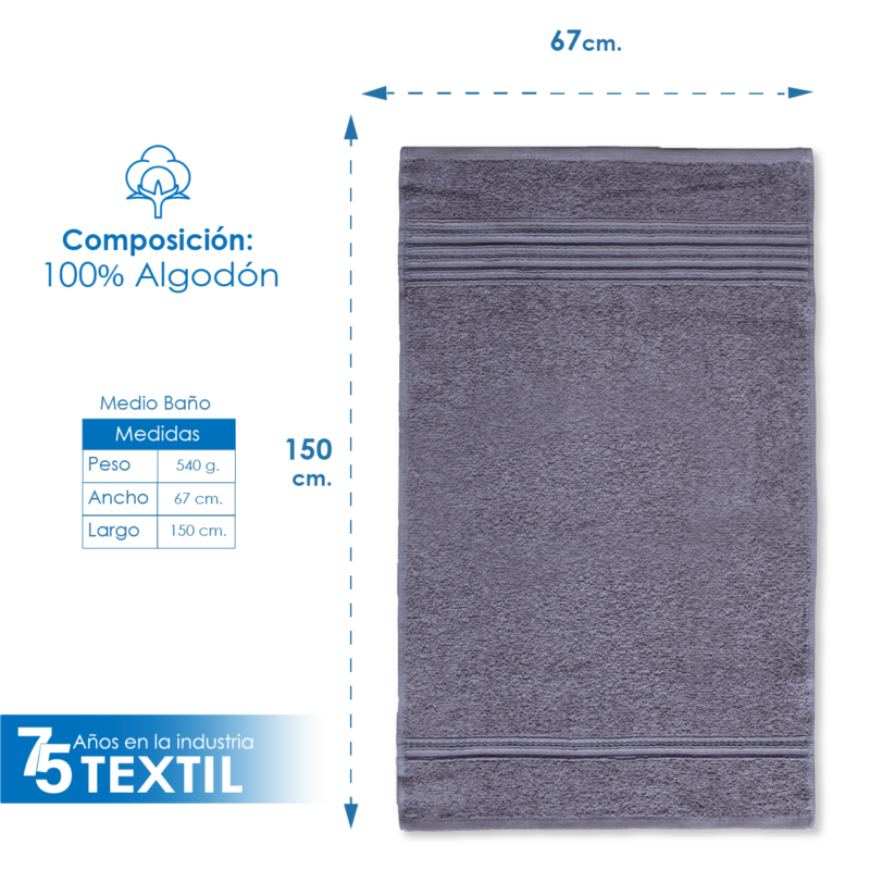 Toalla Fiore Medio Baño Blanca 150 x 67 cm 540 g