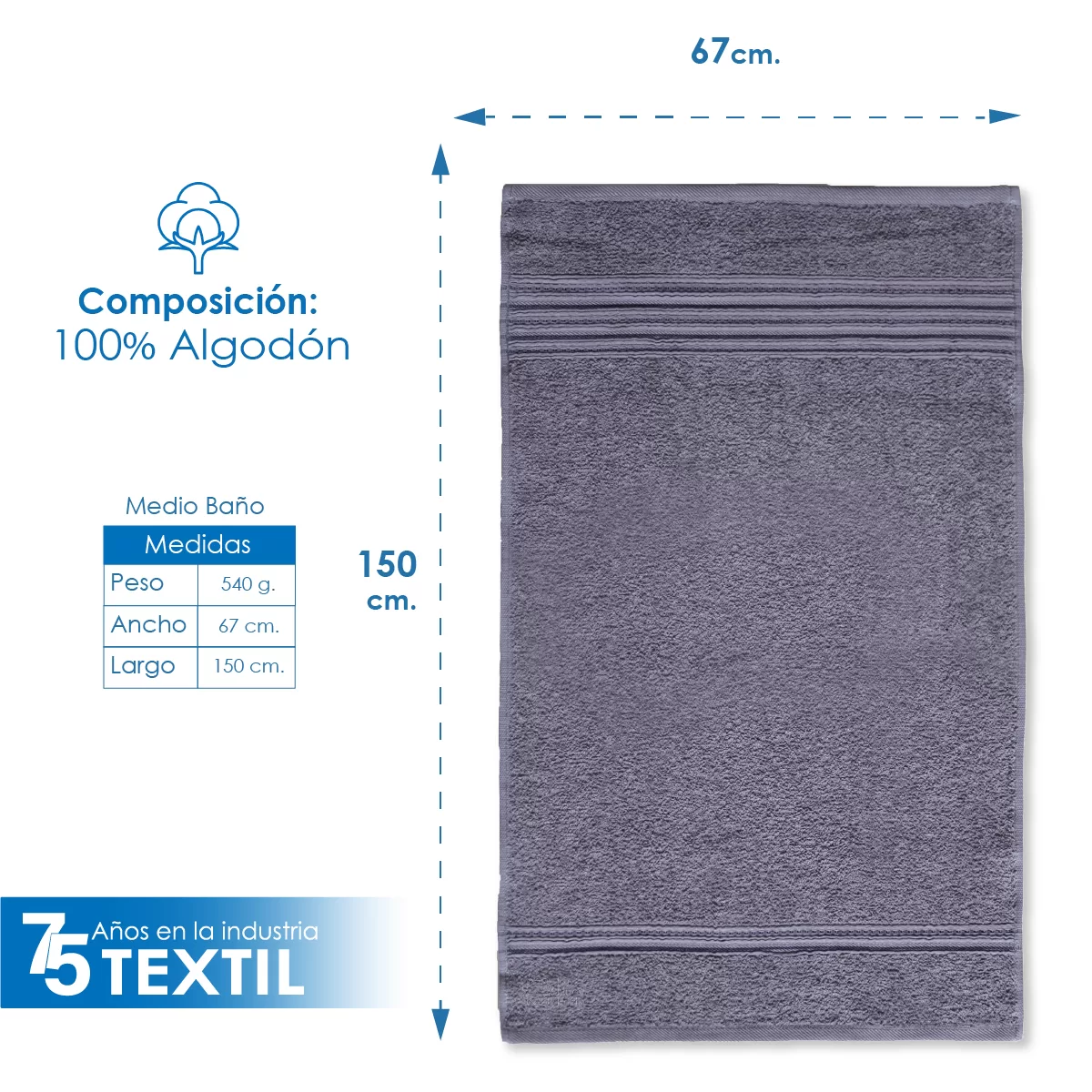Toalla Fiore Medio Baño Capuchino 150 x 67 cm 540 g: imagen 2