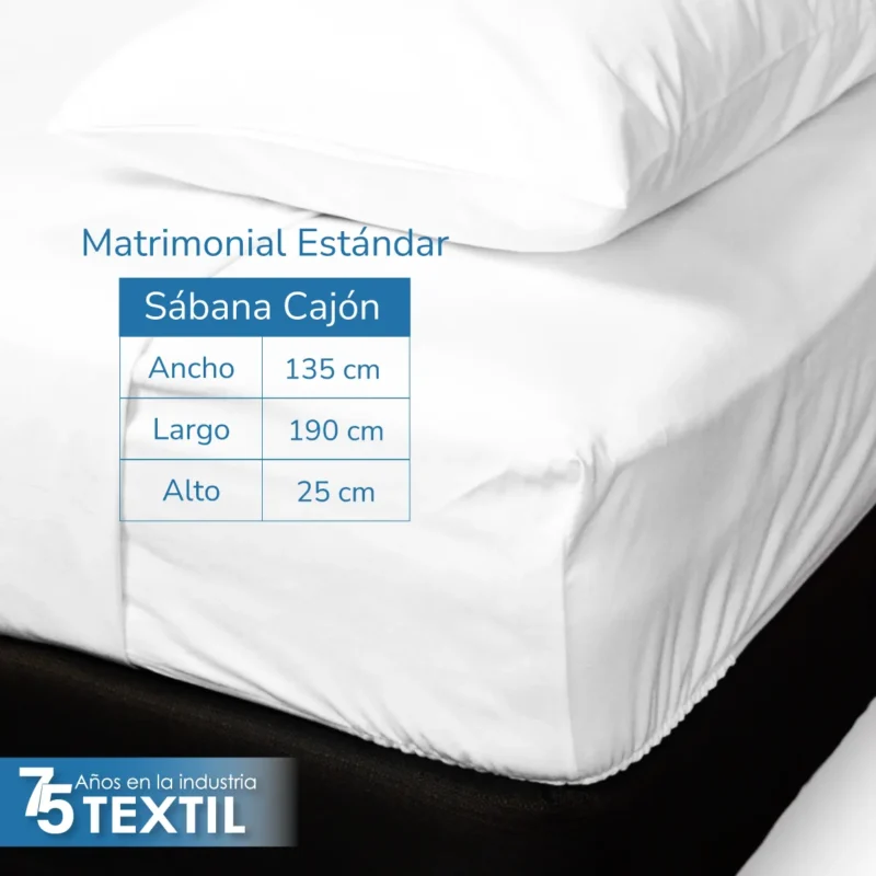 Sábana Cajón Manta Blanco Matrimonial Colchón Normal 135 x 190 x 25 cm