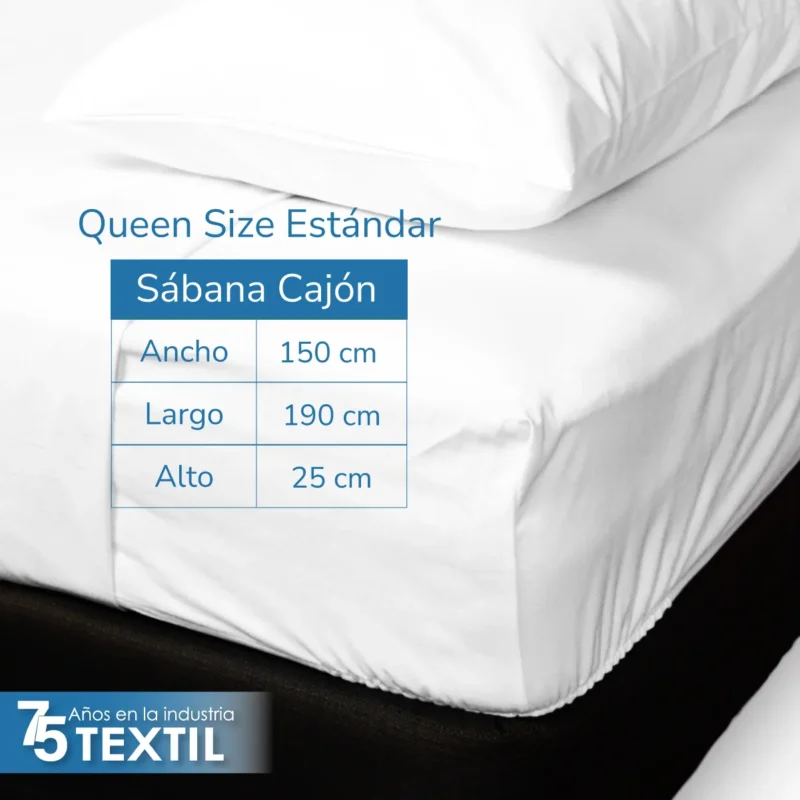 Sábana Cajón Manta Blanco Queen Size Colchón Normal 150 x 190 x 25 cm