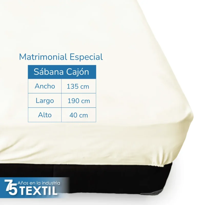 Sábana Cajón Manta Crudo Matrimonial Colchón Alto 135 x 190 x 40 cm