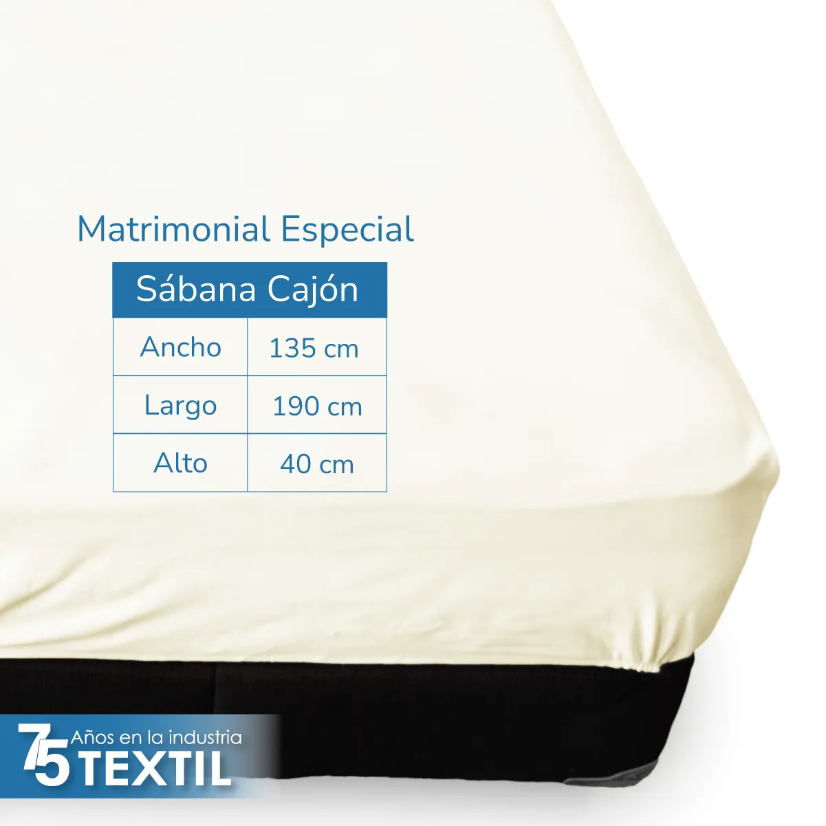 Sábana Cajón Manta Crudo Matrimonial Colchón Alto 135 x 190 x 40 cm: imagen 2