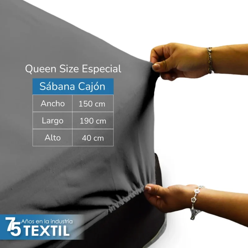 Sábana Cajón Manta Gris Queen Size Colchón Alto 150 x 190 x 40 cm