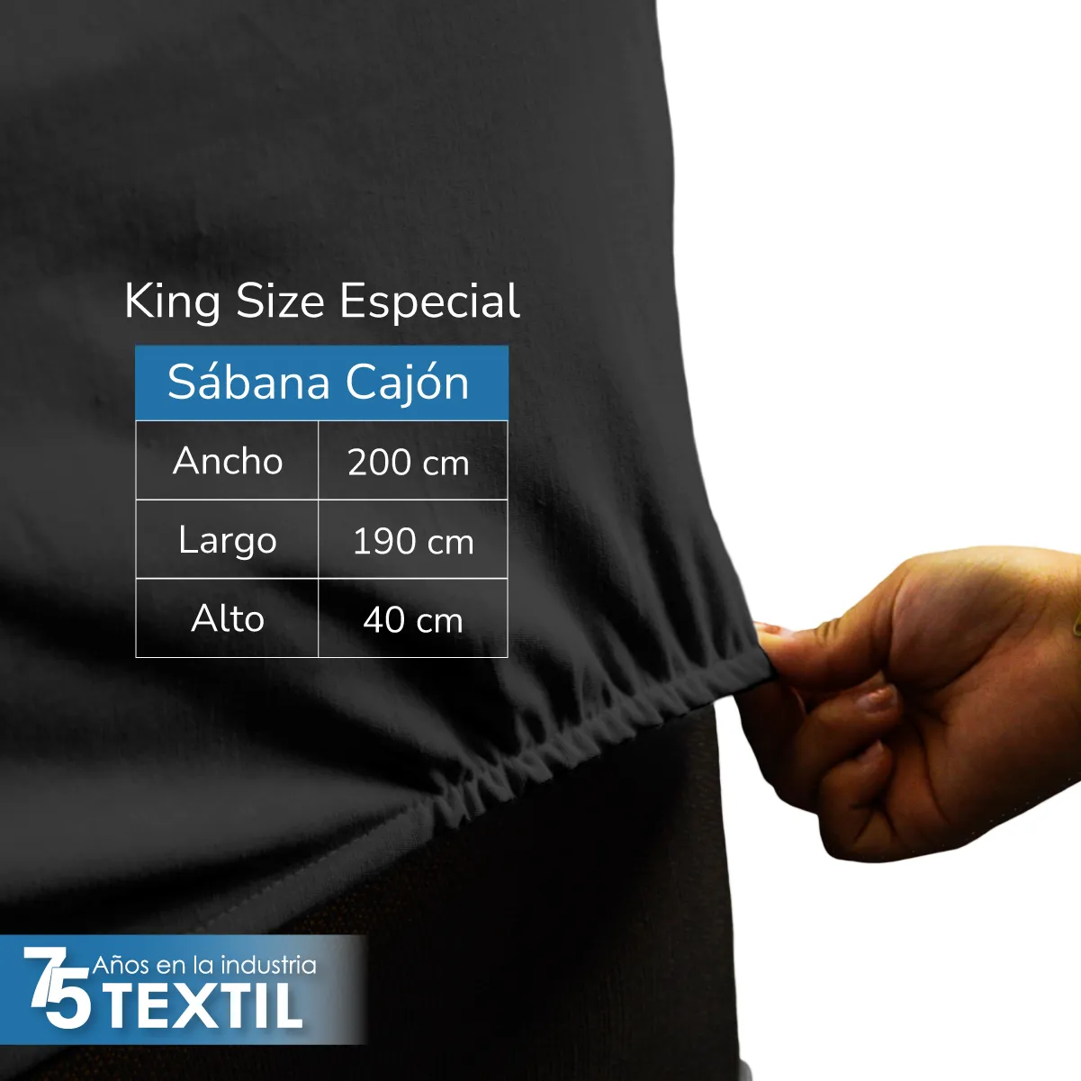 Sábana Cajón Manta Negro King Size Colchón Alto 200 x 190 x 40 cm: imagen 2